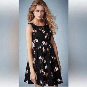 topshop Black floral fit and flare dress